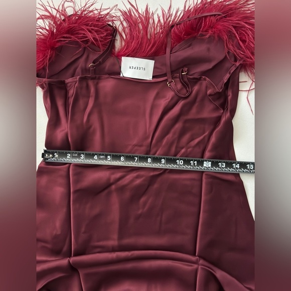Sleeper Boheme Slip Dress with Feathers Plum satin midi boudoir sz XS - Picture 5 of 9